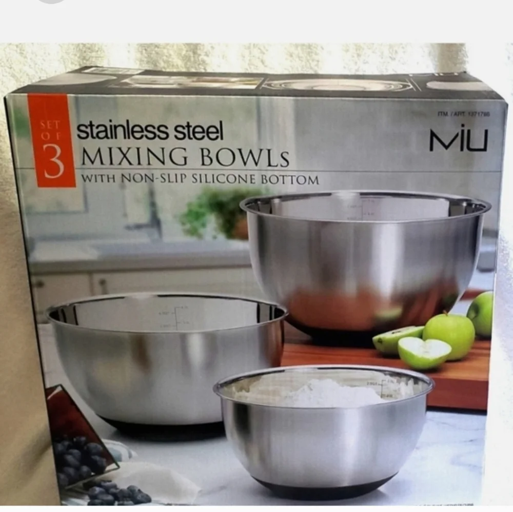 MIU, Set of 3 - 18/10 Stainless Steel Nest Mixing Bowls w Measuring Scale Marks